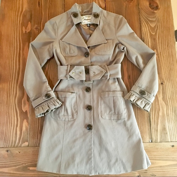 Sugarfly Jackets & Blazers - SUGARFLY belted ruffle trench coat